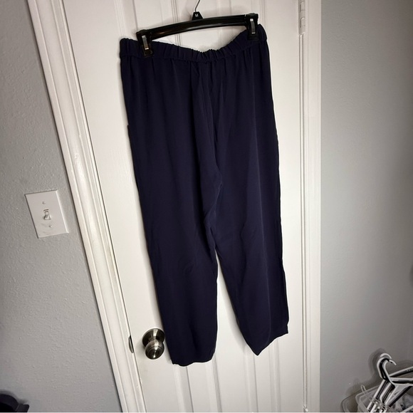 Eileen Fisher Pull On 100% Silk Navy Blue Pants Elastic Waist Straight Leg PS - Picture 6 of 7